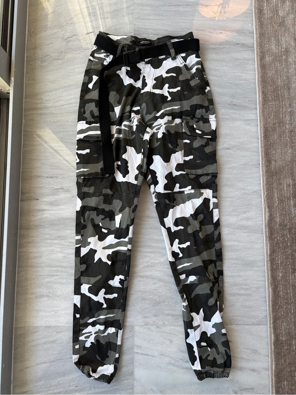 Fashion Nova Black & White Camo Cargo Joggers